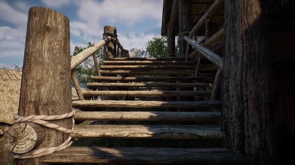 Liberta: Rise of Freedom oynanış karesi: ahşap merdiven ve Norse yapıları